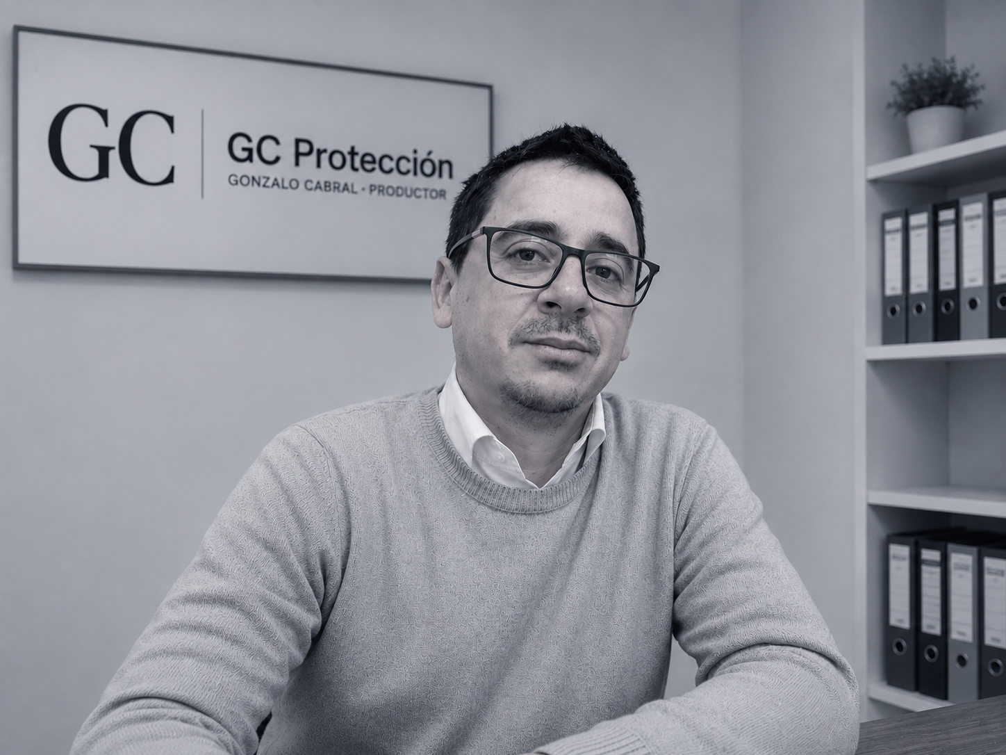 Gonzalo Cabral en su oficina de GC Protección