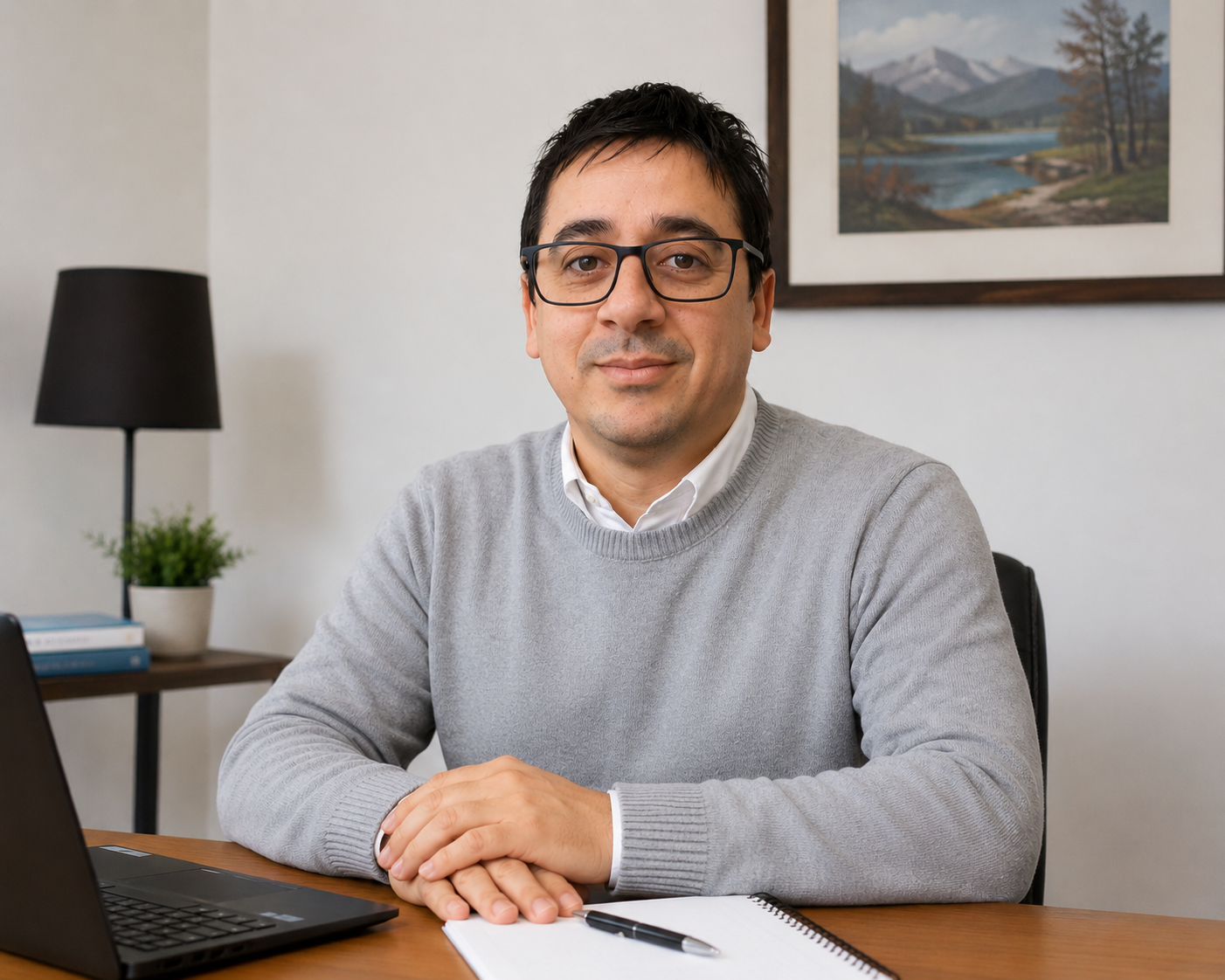Gonzalo Cabral, Productor Asesor de Seguros, en su oficina